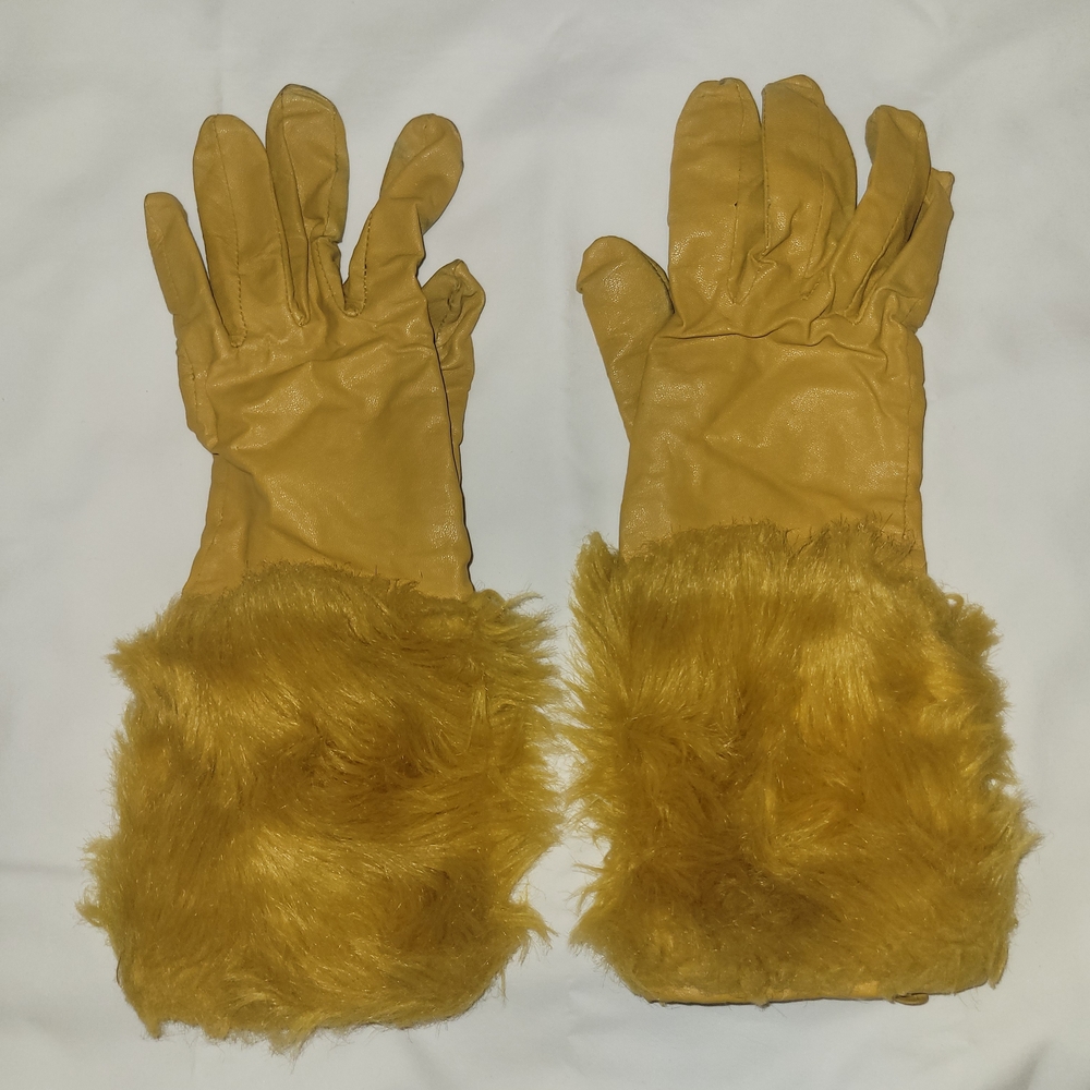 Elegant Leather/Fur Trimmed Mustard Gloves